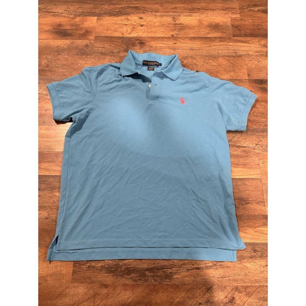 Size Large Polo Assn Blue Polo Collared Button Shirt Great For Summer Blue